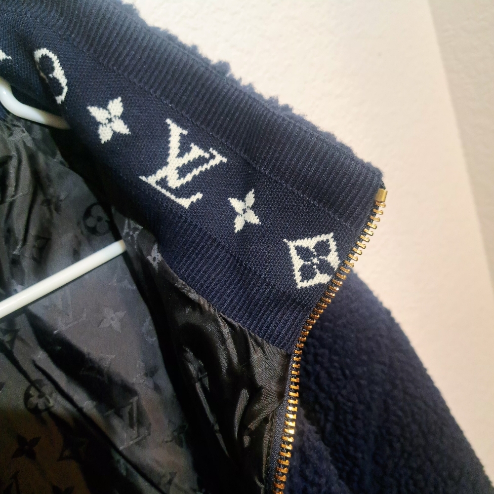 Vintage Louis Vuitton Sherpa Navy Blue Jacket In Excellent Condition XL - Picture 5 of 12